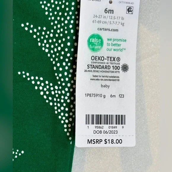 Carter’s green sleeper pajama with Christmas trees - Picture 2 of 4